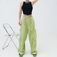 drawstring y2k streetwear green baggy cargo pants women low waist sweatpant trousers summer vintage pockets wide leg joggers pan