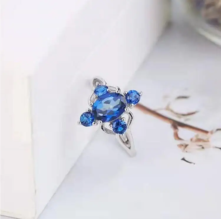 

925 silver 6x8mm natural tanzan blue topaz ring