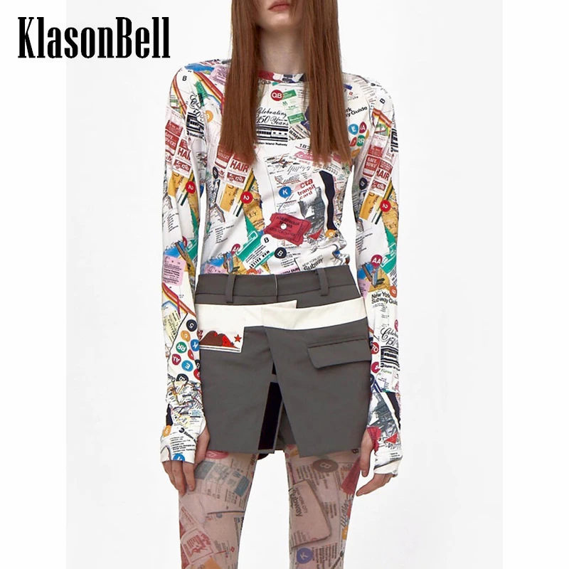 

4.15 KlasonBell Fashion Letter Print Pattern Tee Women Casual Comfortable Stretchy Slim Long Sleeve T-Shirt