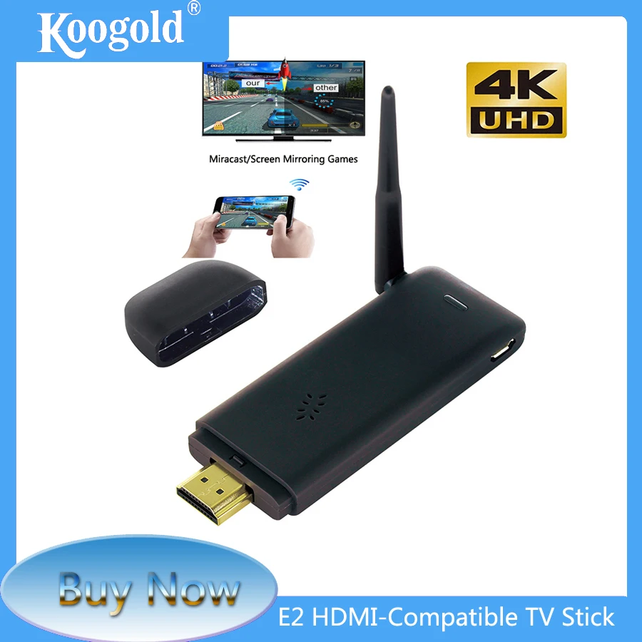 

Koogold E2 Fashion Miracast TV Dongle 4k HD Screen Black USB Cable HDMI-compatible Wireless Screen Mirroring Anycast No Delay