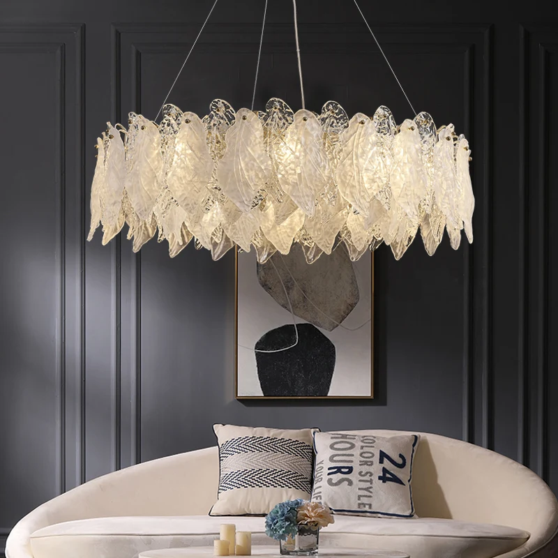 

Glass Leaf Modern LED Ceiling Chandeliers Luxury Living Dining Room Pendent Lamp Home Decor Hanging Light Luster Fixtures lamp