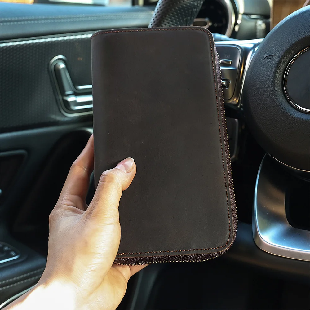 Деловая кошелек-клатч из натуральной кожи Мужская Длинная кожаная сумка для