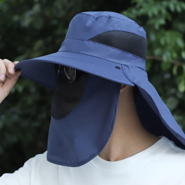 Summer Sun Hat Men's Sun Visor Hat Big Eaves Mountaineering Fishing Hat  Outdoor Sun Protection Cap with Detachable Face Mask - AliExpress