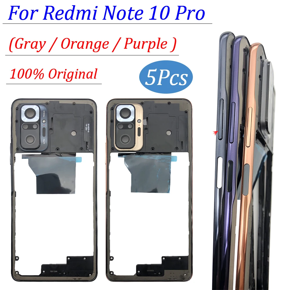 

5 шт., оригинальная средняя рамка для Xiaomi Redmi Note 10 Pro со стеклянной линзой для камеры, передний корпус, средняя рамка, корпус, детали