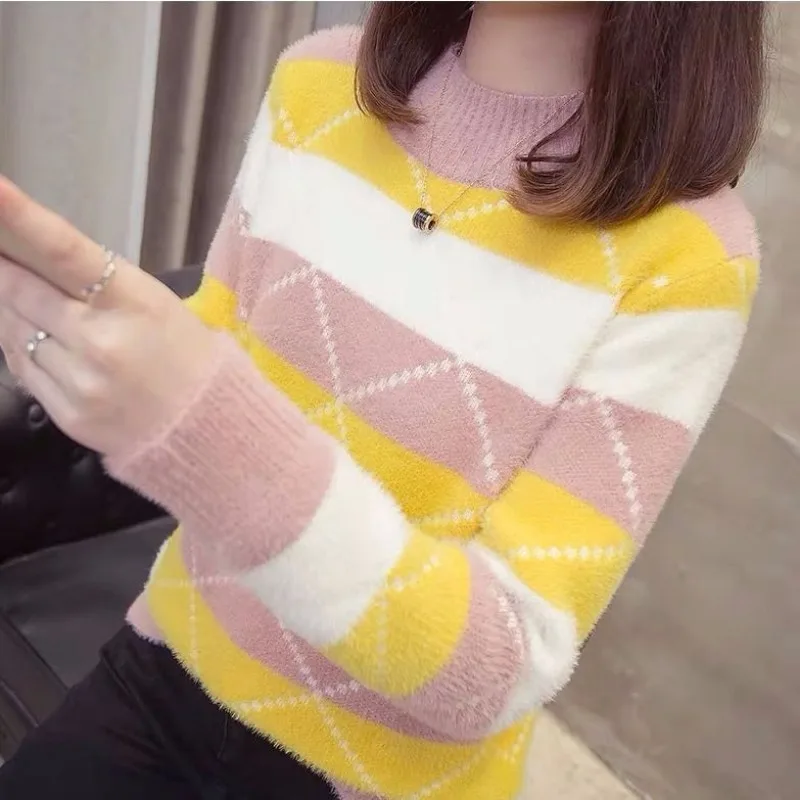 Новый модный женский кашемировый свитер с имитацией норки осенне-зимний