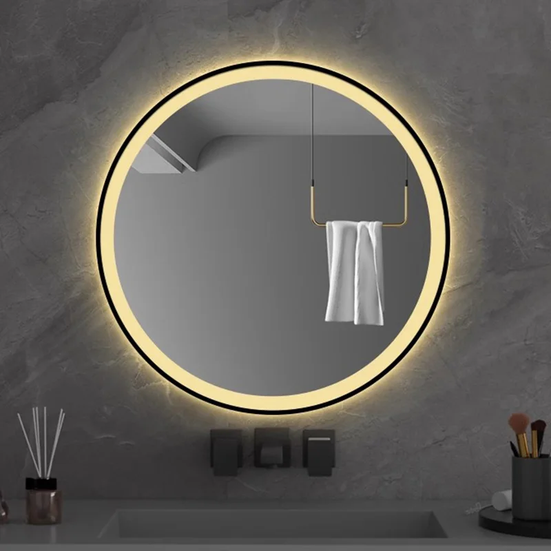 

Shelf Stickers Bathroom Mirror Wall Mounted Hanging Nordic Shaving Mirror Shower Round Modern Espejo Grande Home Ornament