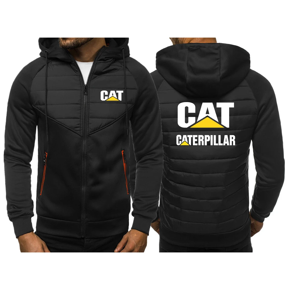 

Spring Autumn CAT Caterpillar Logo Print Zipper Fashion Outwear High Quality Harajuku Sports Casual Hooded Patchwork Man Jacket
