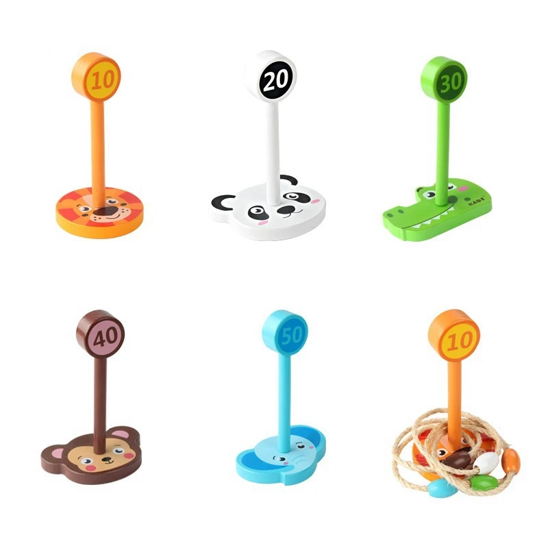 Cartoon Animal Throwing Ring Wooden Ferrule Game Animals Toss Kids/Children Toys Develo Motor Skills