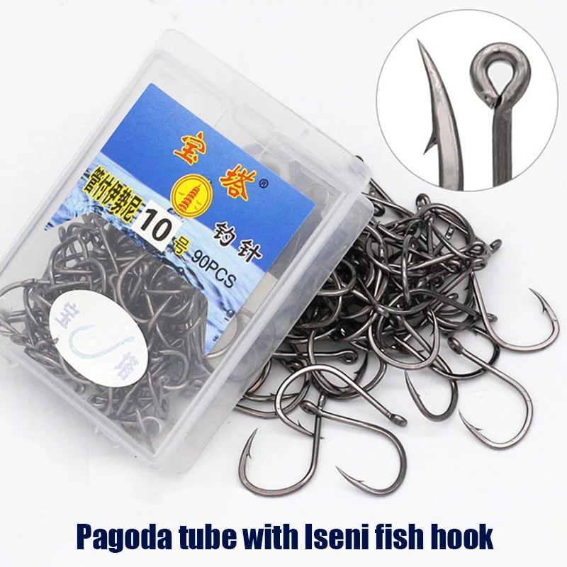 

1Set Pagoda Tube Pay Iseini Hooks With Hole High Carbon Steel Needle Barbed Boxed Hooks Fishing Tackle