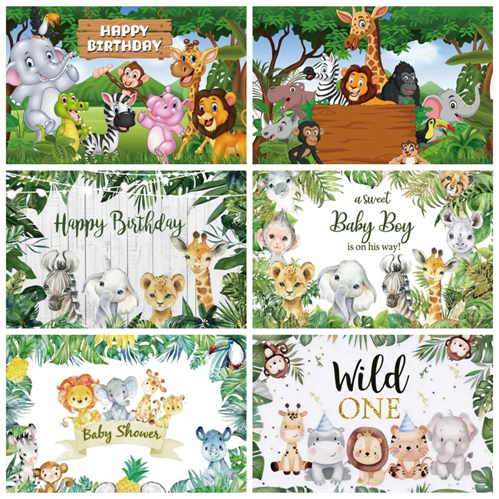 Jungle Safari Tropical Forest Newbron Baby Shower Birthday Photography Backdrop Wild Animal Party Custom Background Photo Studio