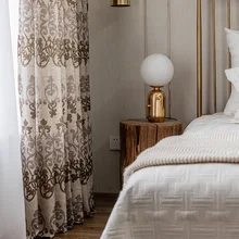 Cortinas de decoración para ventana, visillo clásico chino con estampado, moderno y europeo, para sala de estar, comedor y dormitorio (4)