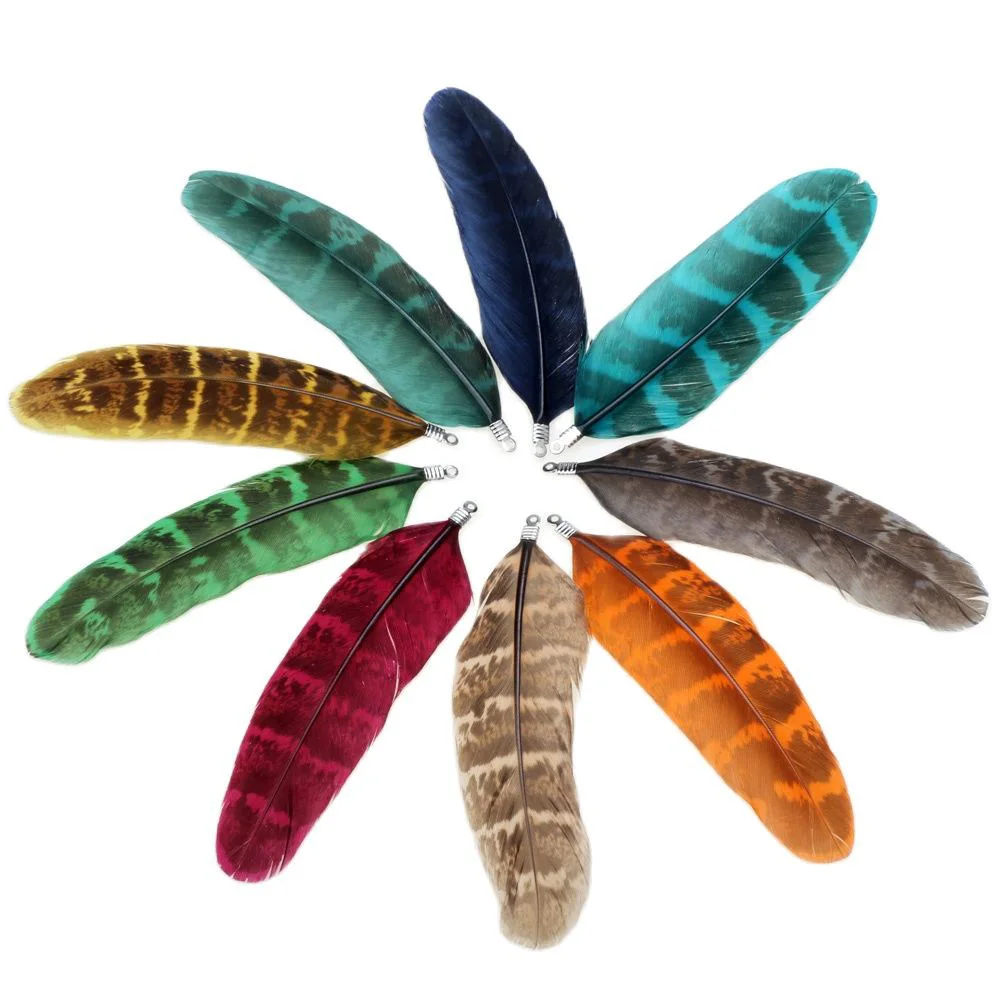

NEW 8psc/Lot 70/90MM Colorful Black Dot Natural Feather Tassel Pendant Rhodium Clip DIY Necklace Earring For Making Jewelry