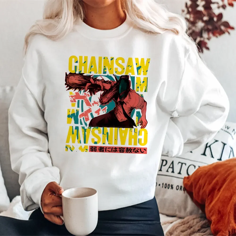 

Chainsaw Man Manga Hoodies for Women Long Sleeved Sweatshirts Ladies Anime Cartoon Clothes for Male Printed White Streetwear