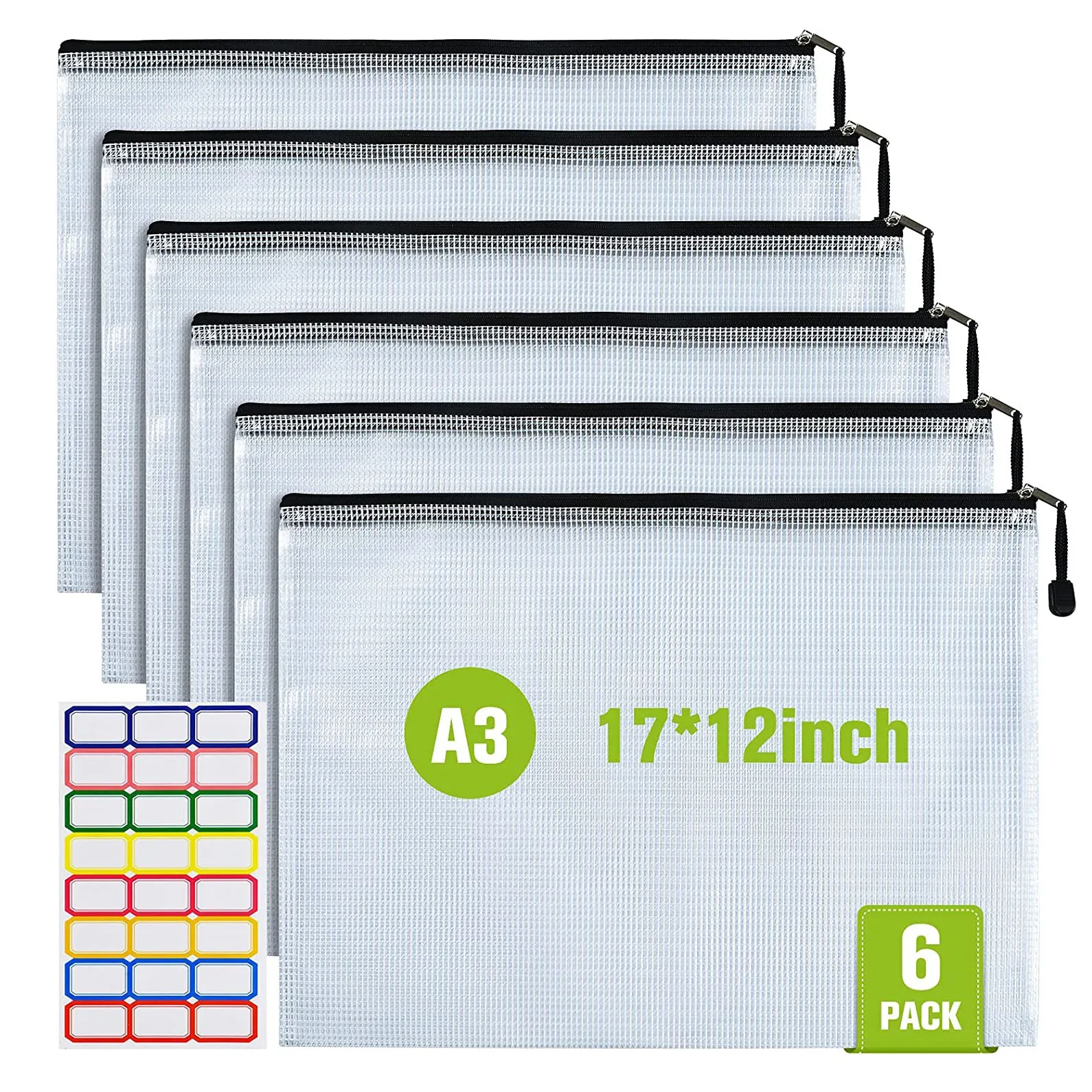 

Пластиковые сетчатые пакеты для файлов формата А3, 6 шт., водонепроницаемые папки-органайзеры для документов, папки для школы, офиса, дома, пу...