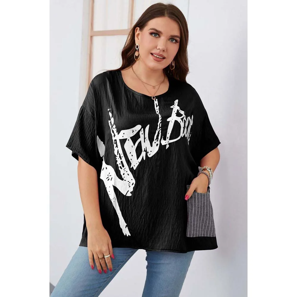 

Fashion Women Printed T-Shirt Plus Size Casual Loose Crew Neck Pullover Elegant Chic Lady T-shirt Large Size Summer Tops