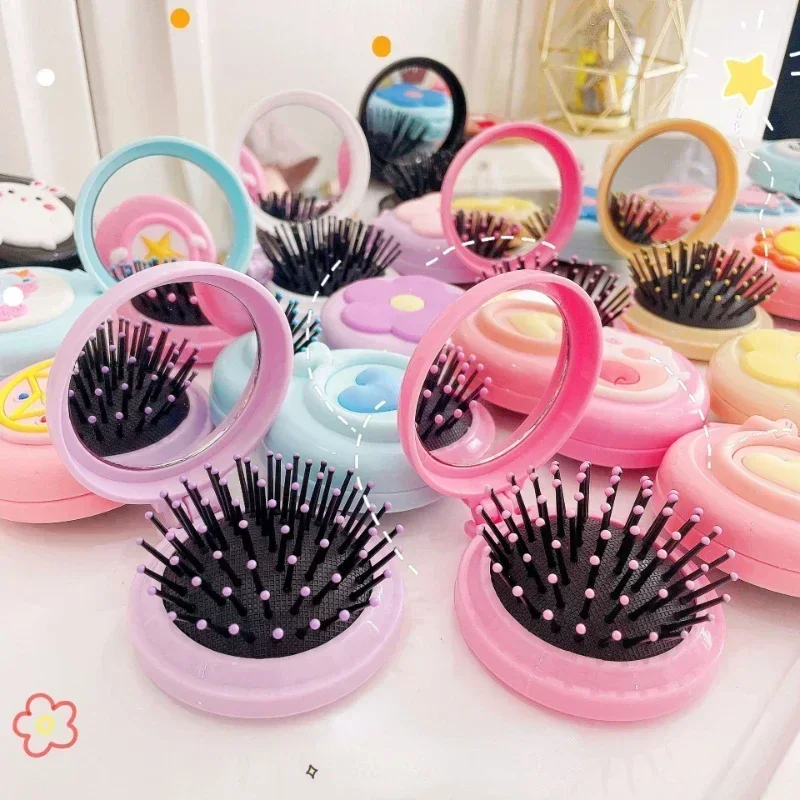 

1PC Small Size Cute Hair Comb with Folding Mirror Traveling Portable Massage Cartoon Air Bag Hair Comb Air Cushion Comb