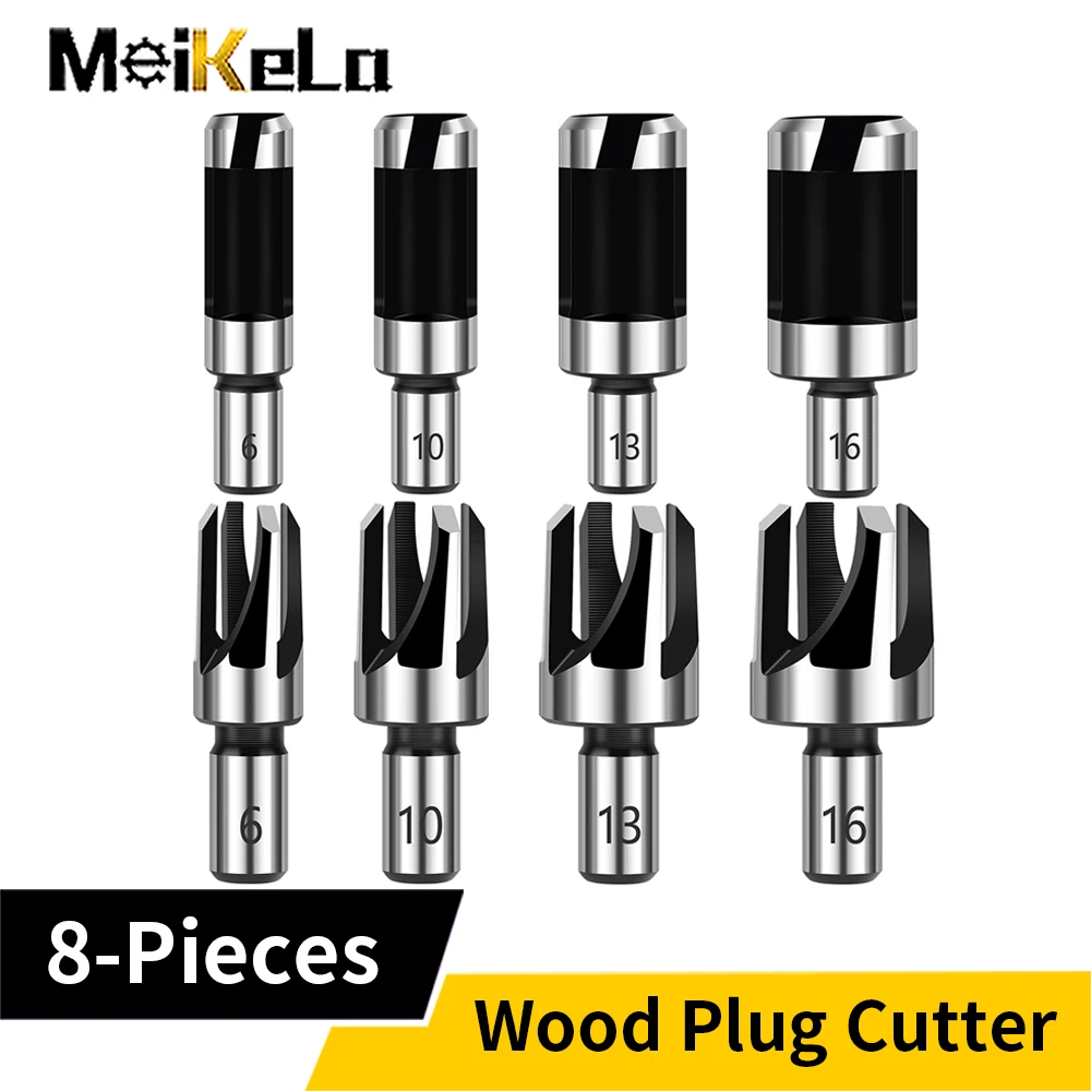 Meikela 8pcs Wood Plug Cutter Cutting Tool Drill Bit Set Straight and Tapered Taper 5/8