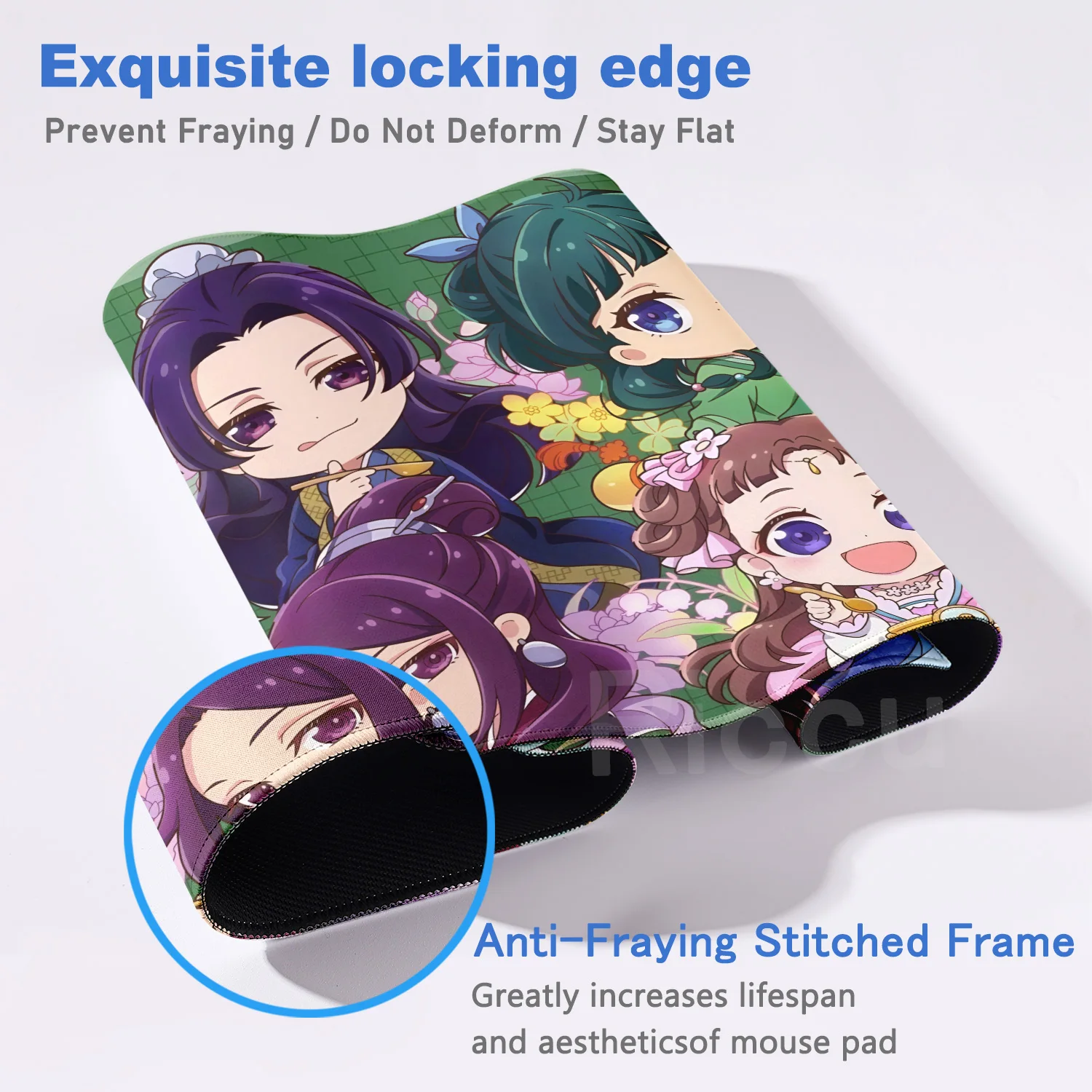 Фото Большой коврик для мыши с HD-печатью XXL, милый аниме-дизайн «Дневники аптекаря», резиновый, с прошитыми краями, прочный, для ноутбука и игр ​   Коврик для стола №4