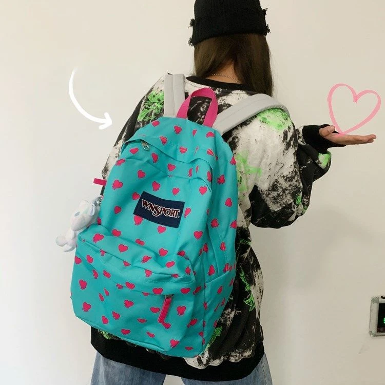 

Y2k Aesthetics Korean Large Capacity College Student Schoolbags Mint Green Red Peach Heart Embroidery Fresh Women's Backpack