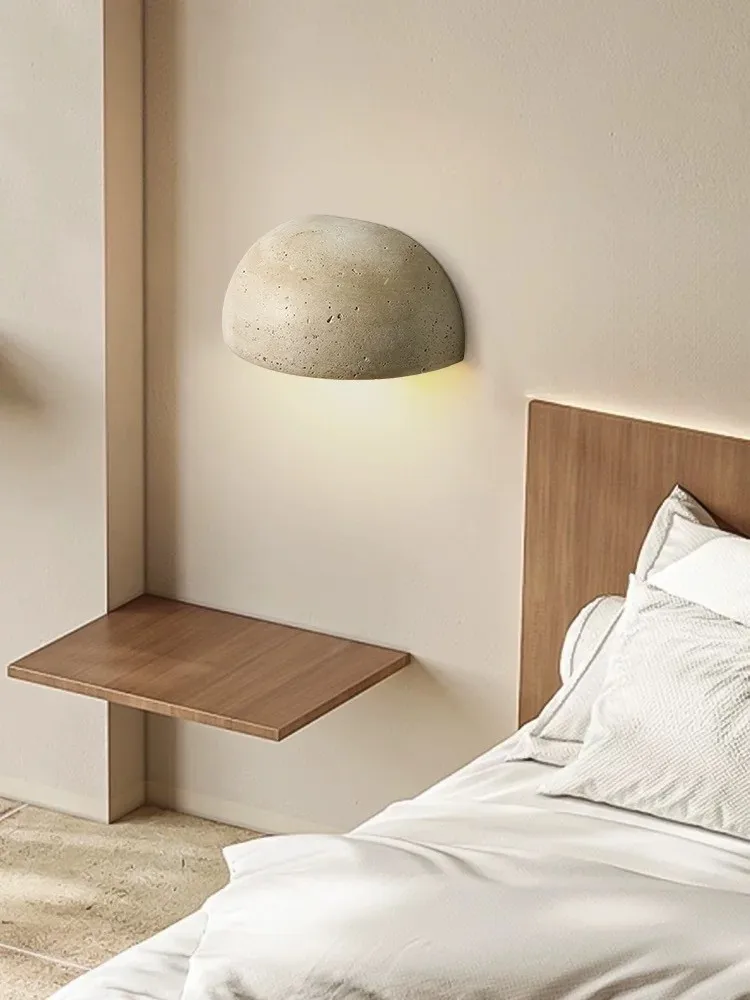 Желтая пещера каменная спальня прикроватная лампа японский крем Wabi Sabi стиль