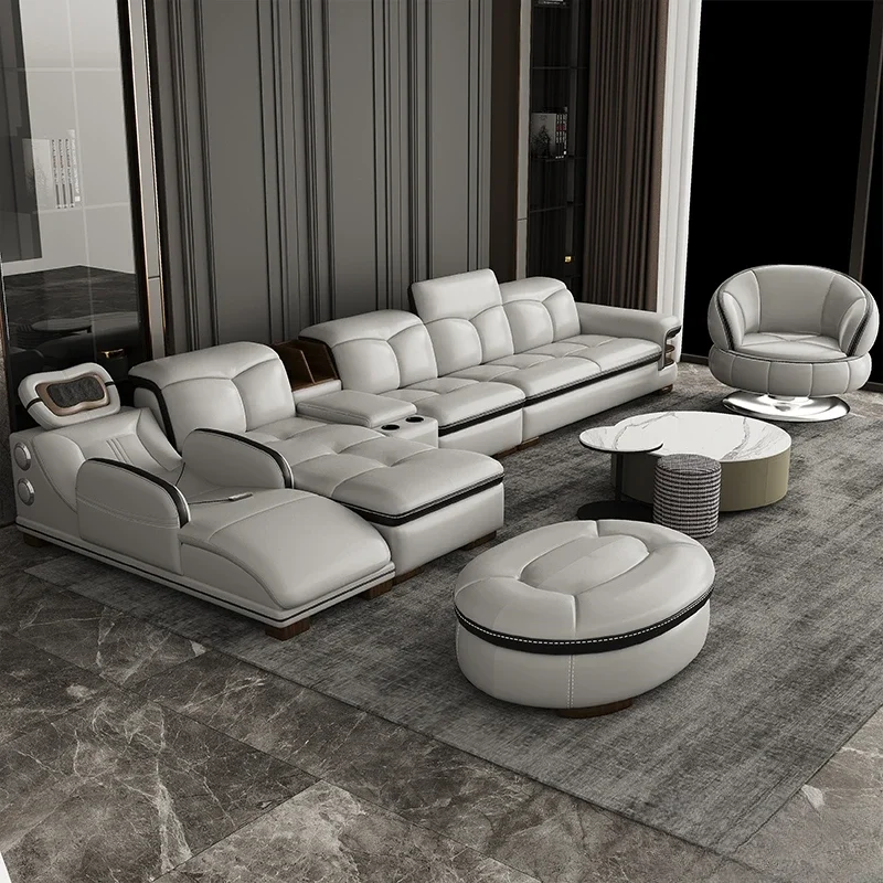 Роскошный L-образный секционный диван из натуральной кожи с