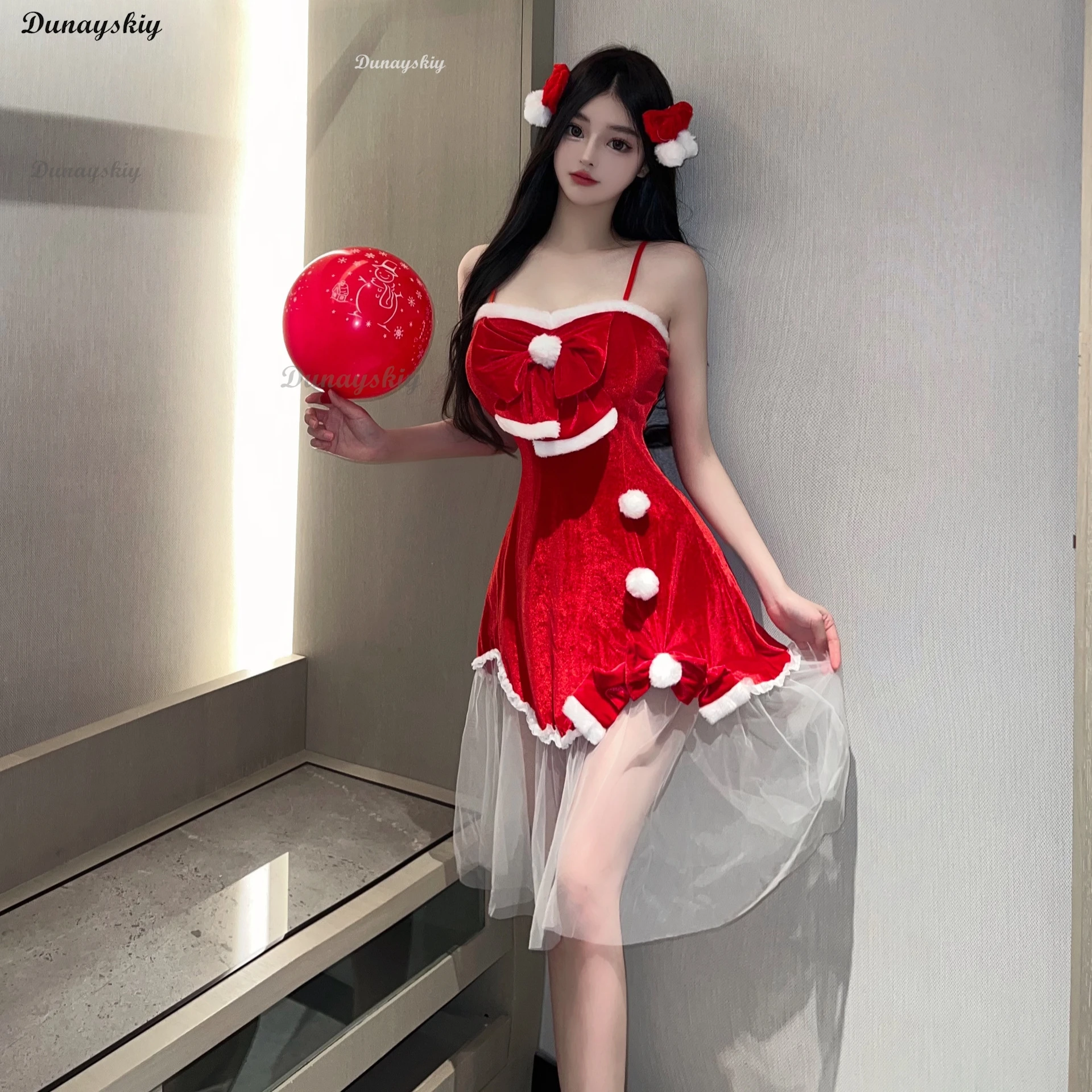 Рождественский Cheongsam сексуальный костюм кролика для девочек халат Санта-Клауса