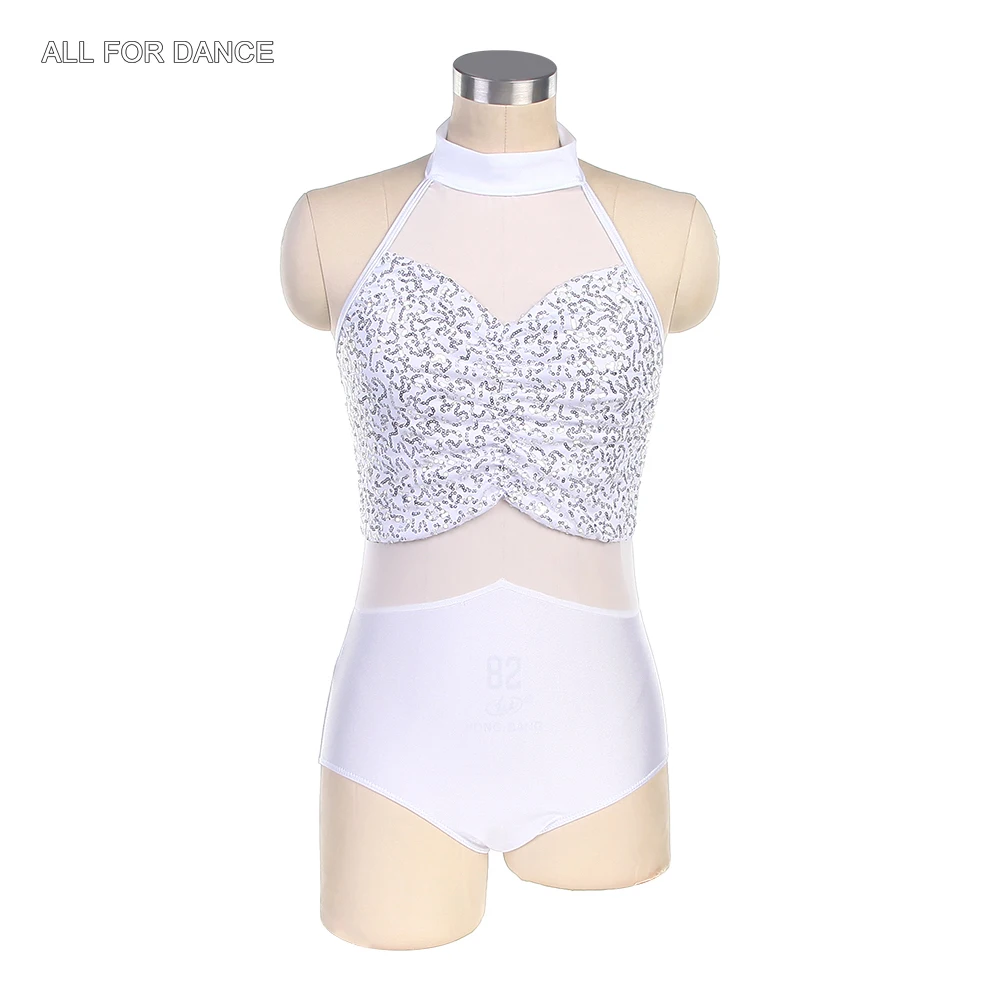 17098 Adult Ballet Wear Halter Zsa Sequin Spandex With Mesh Bodice Dance Leotard For Stage Performance Costume