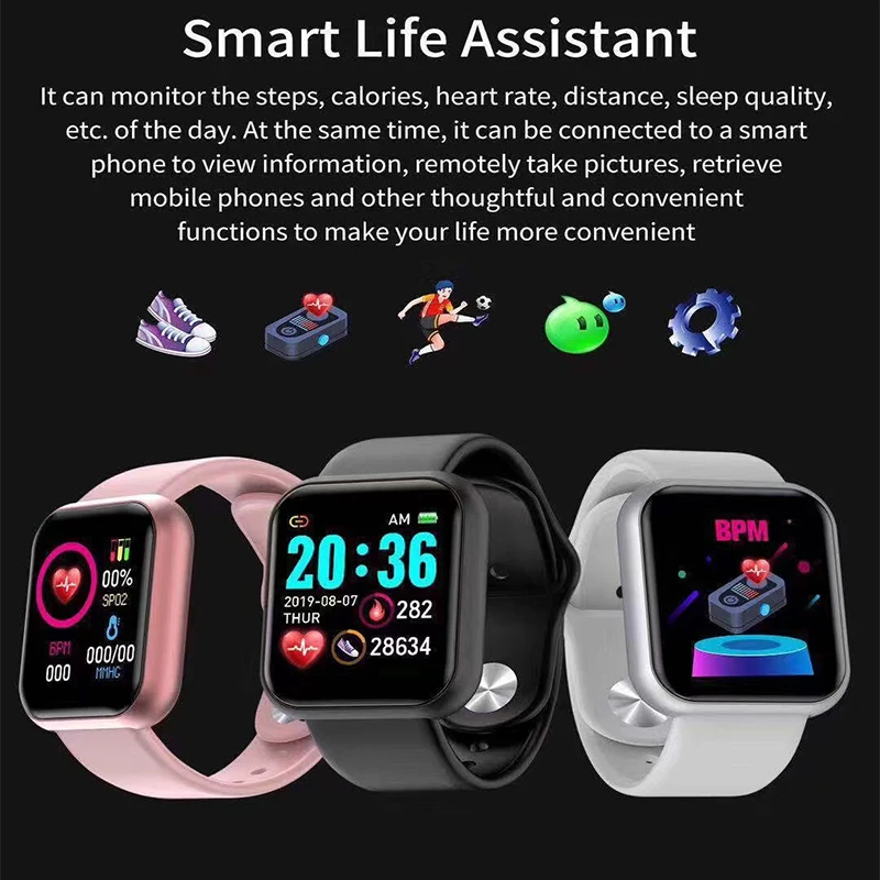 Смарт-часы Y68 для женщин с Bluetooth-сенсорным экраном и фитнес-трекером
