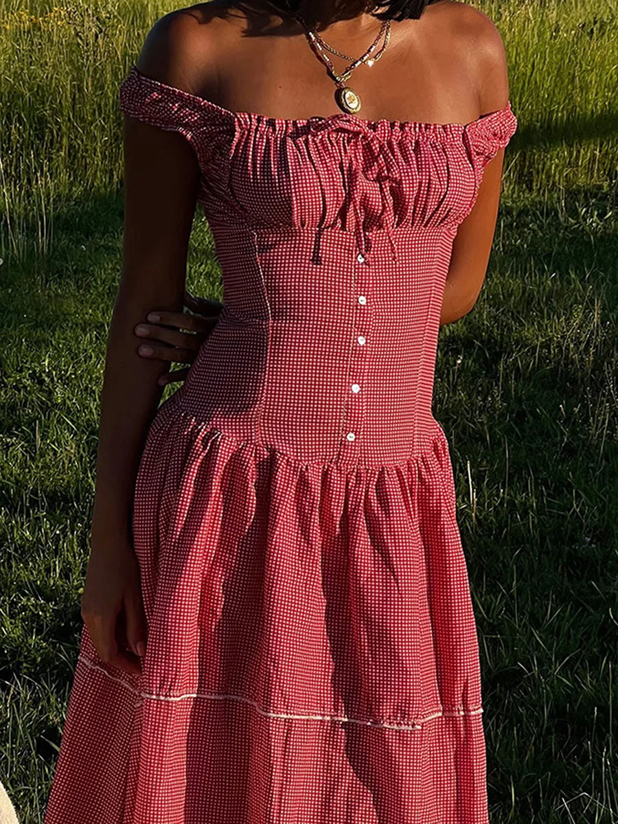 Сексуальное женское платье-корсет Gloomia с запахом без рукавов бретелек клетчатым