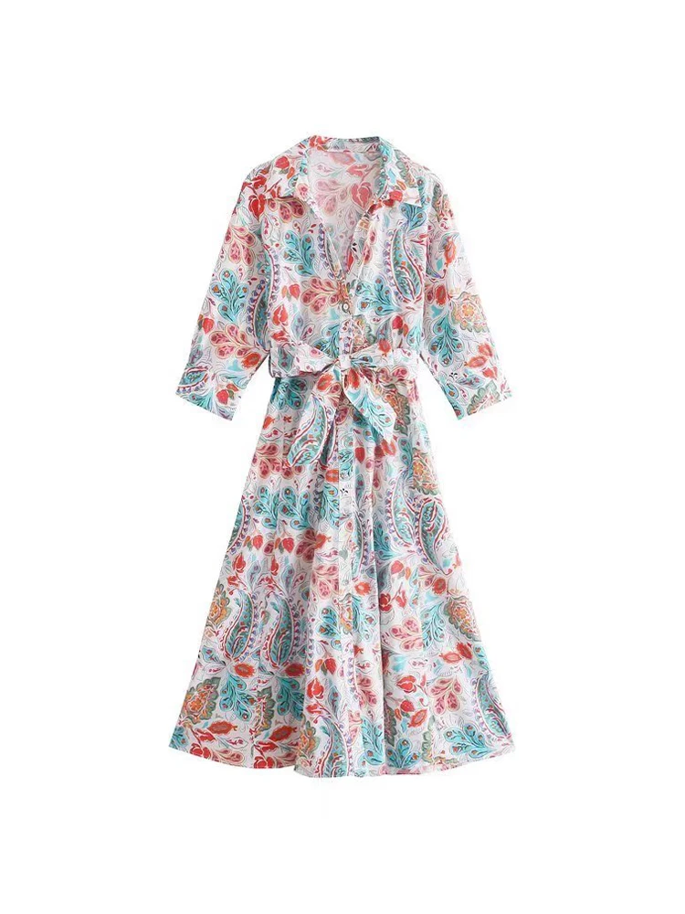 

Женское платье из поплина PB & ZA8013419, новинка 2022, шикарное модное платье с цветочным принтом, винтажные женские платья с рукавом три четверти, ...