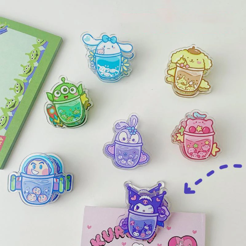 

Kawaii Sanrio Kuromi Cinnamoroll Pompompurin Kirby Lotso акриловый хомут запечатывающий зажим мультяшный милый подарок для девочек на день рождения для детей