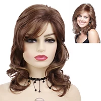 gnimegil long water wave synthetic wigs for women natural wig with bangs ladies wig for daily use mommy wig brown hair good wig