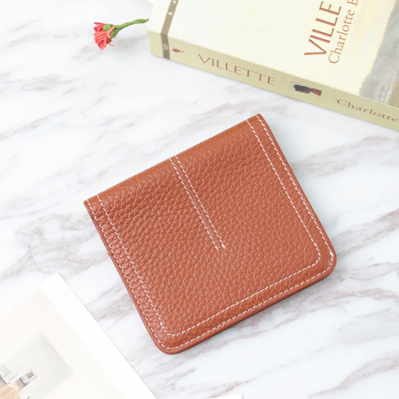 2022 new Ladies Slim Card Holders Wallets Genuine Cow Leather Contrast Stitching Utra Thin Women Short Purse Credit Card Holders