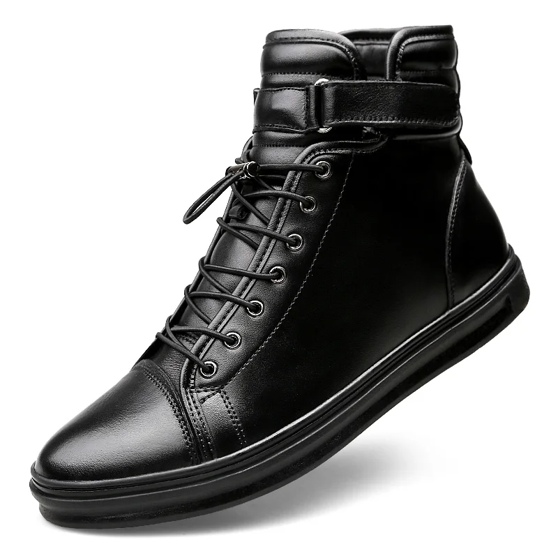 

Ankle Boots Men Black Genuine Leather Shoes Autumn Winter Warm Comfortable Platform Casual Shoes High-top With Fur Leahter Boots