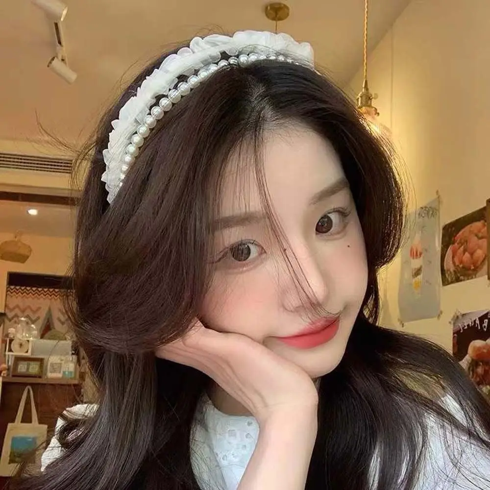 

Кружевная повязка на голову с жемчугом для женщин и девушек, аксессуары для волос, новая Корейская противоскользящая повязка для волос, жен...