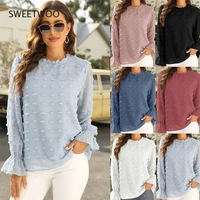 2022 spring and summer new womens bubble long sleeved chiffon jacquard wool ball top