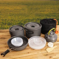 15pcsset outdoor set of pots 5 6 people pots camping teapot set portable picnic stove non stick pot outdoor tableware cookware