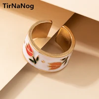2022 new south korea colored enamel glaze flower ring fashion elegant luxury geometric drop index finger ring girl gifts