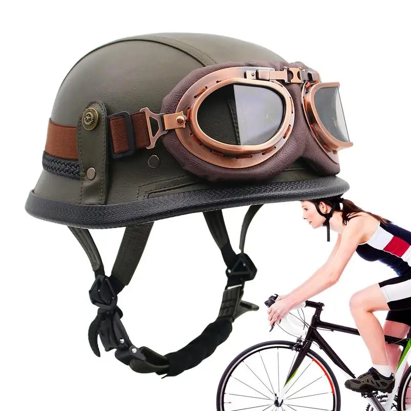 

Motorcycle Helmets German Leather Style Pilot Motorcycle Open Face Retro Helmets Cruise Chopper Biker Helmets With Goggles