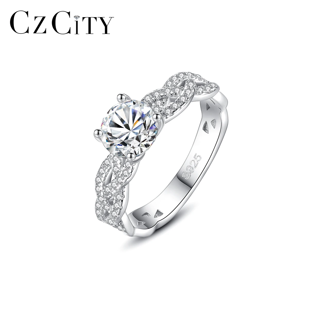 

CZCITY Iced Out 1ct Moissanite Diamond Eternity Promise Rings for Women Wedding Engagement Fine Jewelry 925 Sterling Silver Gift