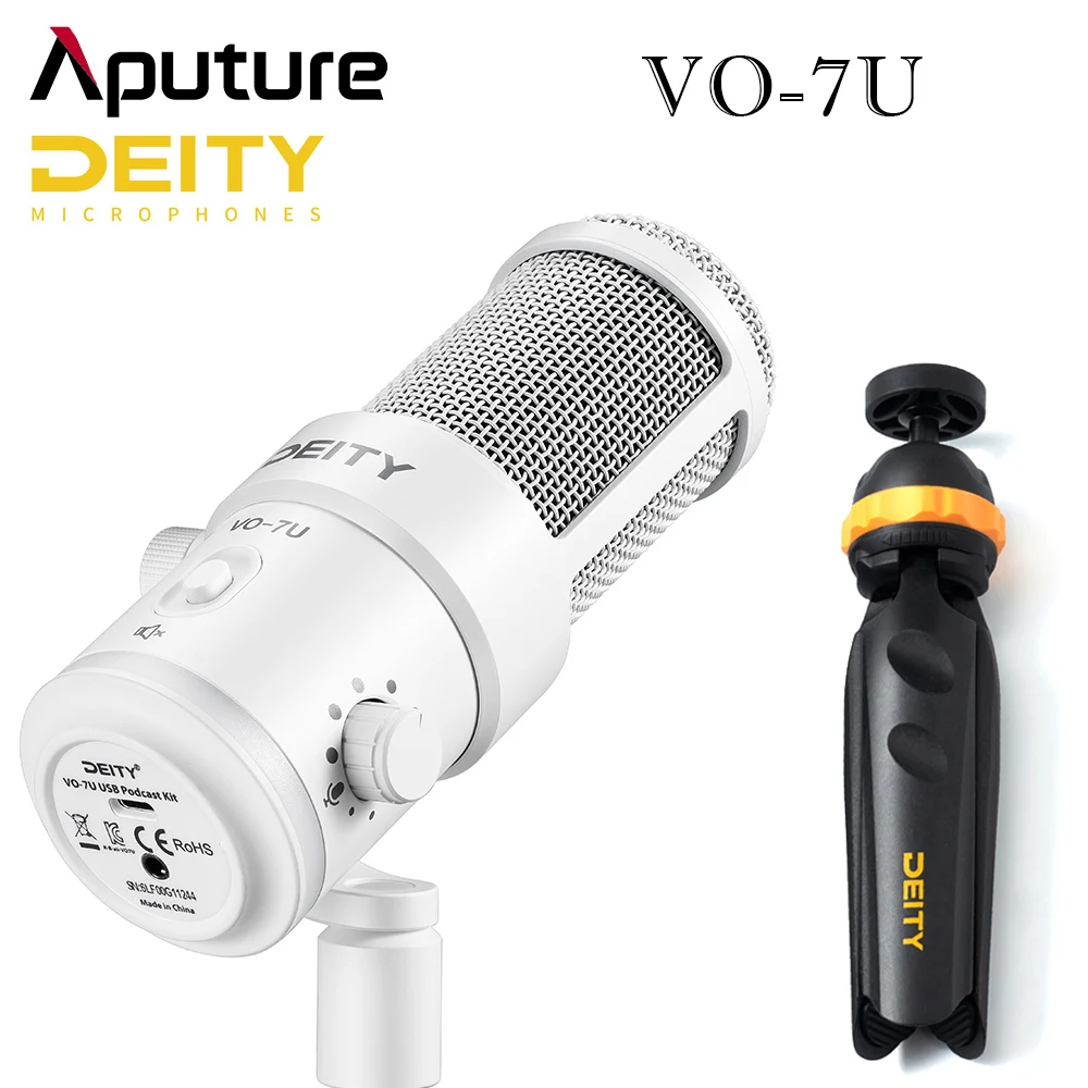 

Aputure Deity VO-7U Dynamic Supercardioid Shotgun Microphone Tripod Kit RGB Light for Podcast Stream YouTube White / Black