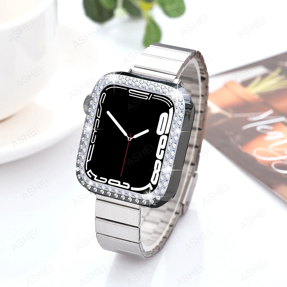 

Чехол для apple watch + ремешок 41 мм 40 мм, блестящий чехол из поликарбоната для apple watch se iwatch 7 6 5 4 3 45 мм 44 мм, тонкий Чехол-бампер