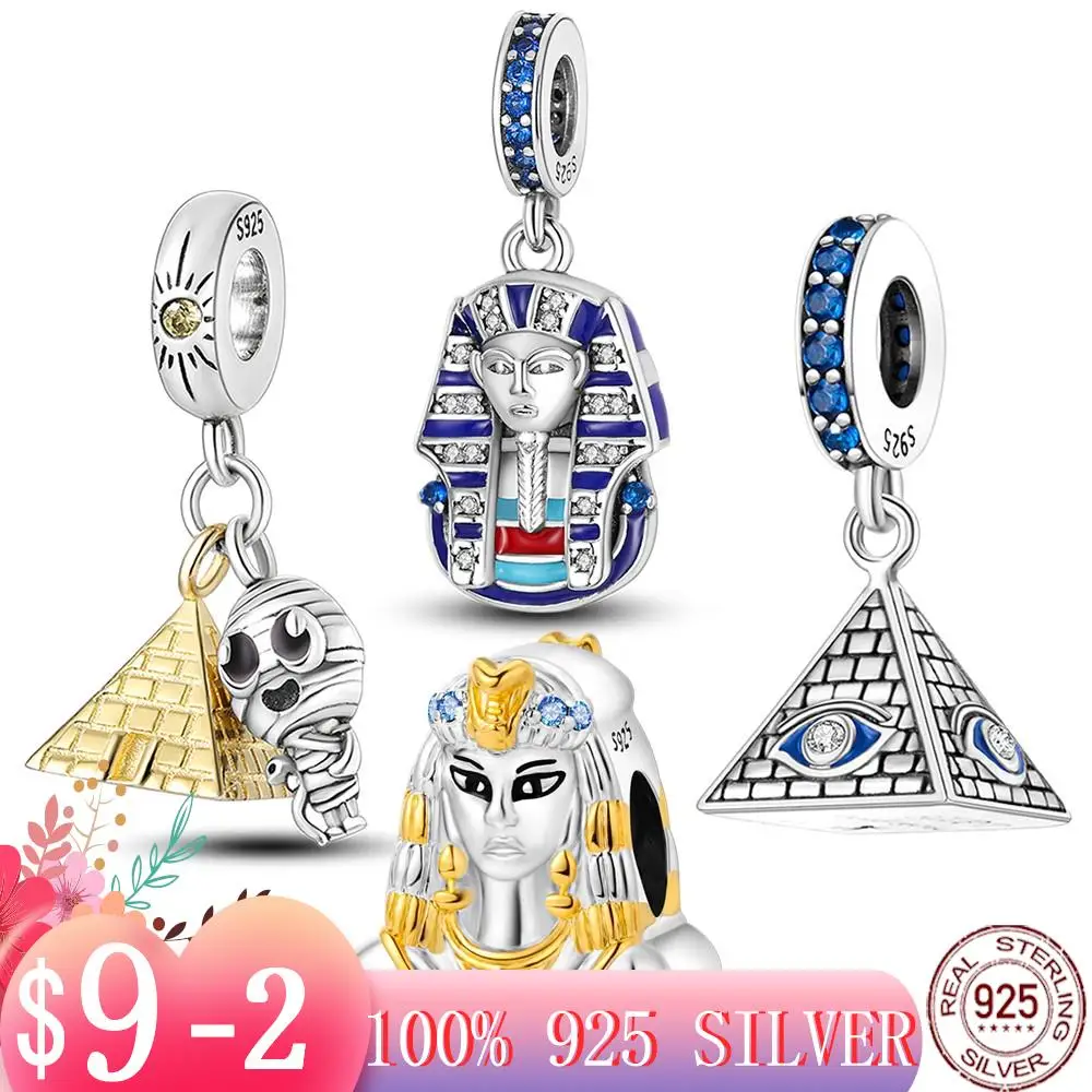 New Pyramid Mum Dangle Charms Fit Pandora Bracelet 925 Sterling Silver Cleopatra Pharaoh Beads Pendant Silver Original Jewelry