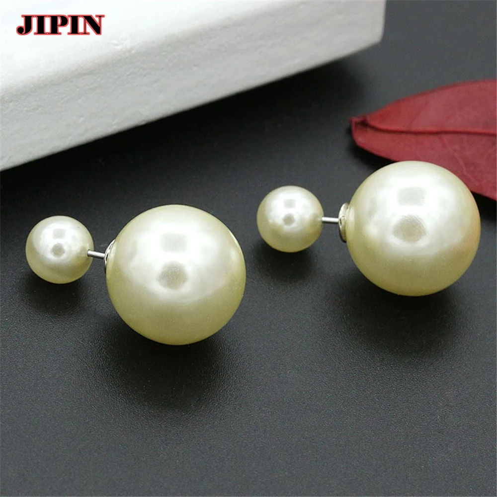 Fashion Imitation Pearls Stud Earring For Women Simple Design Asymmetric Double-Sided White Pearl Earring Jewelry Gift B01312