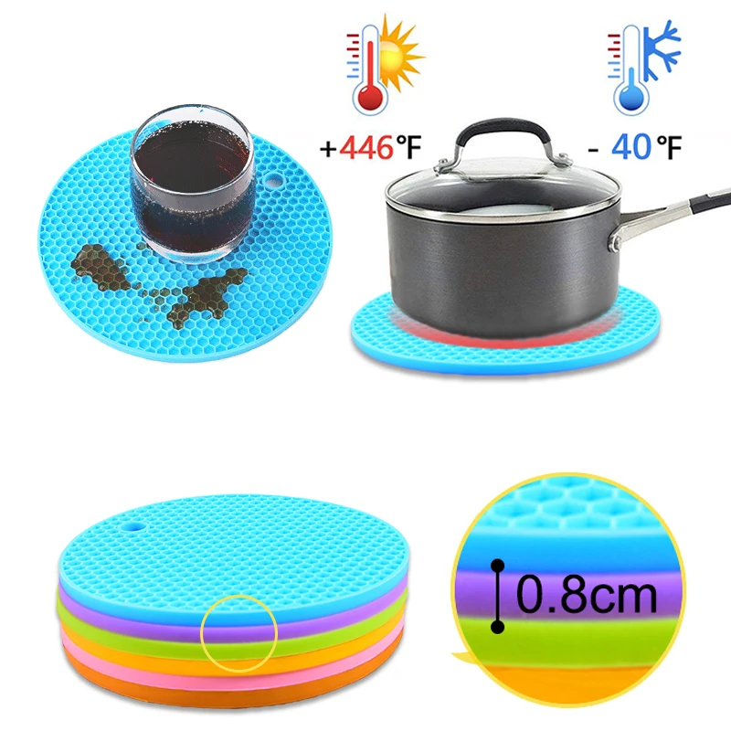 

Table Silicone Placemat 18x0.8cm Round Endure 230°C Temp 6 Color Kitchen Mat for Dishes Coffee Tea Cup Coaster Silicone Placemat