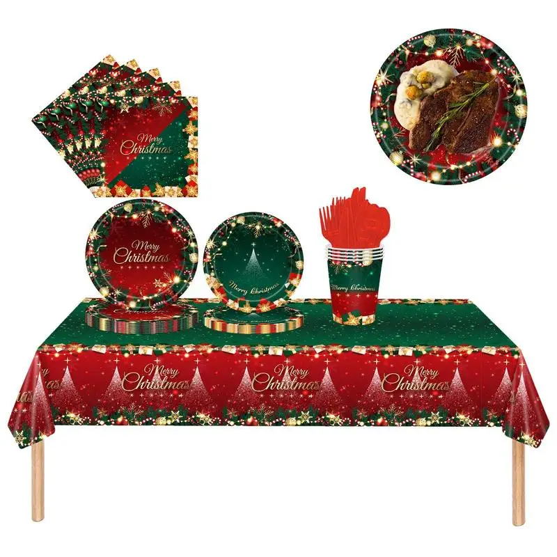 

Classic And Creative 117 Pcs/Set Merry Christmas Disposable Tableware Set Paper Plate Cup Napkin Christmas Party Decoration 2023