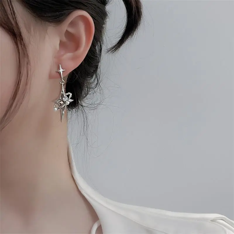 

Gothic Star Universe White K Pendant Earrings Elegant Delicate Wedding Party Charm Stud Earrings Fashion Jewelry for Women Gifts