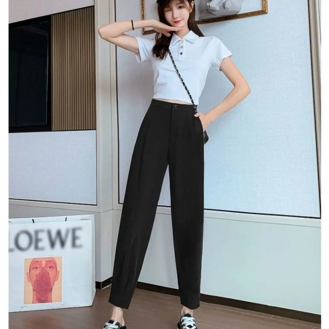 Spring Summer 2023 New Women Korean Style Solid Loose Wide Leg Trousers Fashion Female High Waist Suit Pants Clothing X100