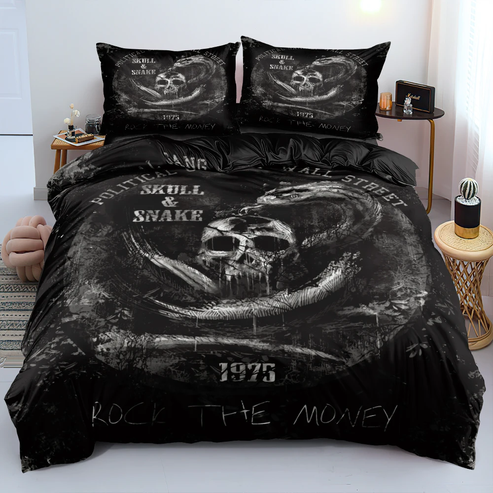 3D Howling Skull Bedding Set Black And White Gothic Comforter Cover Set Twin Full Queen King Size 135x200cm Bed Linen for Gift images - 6