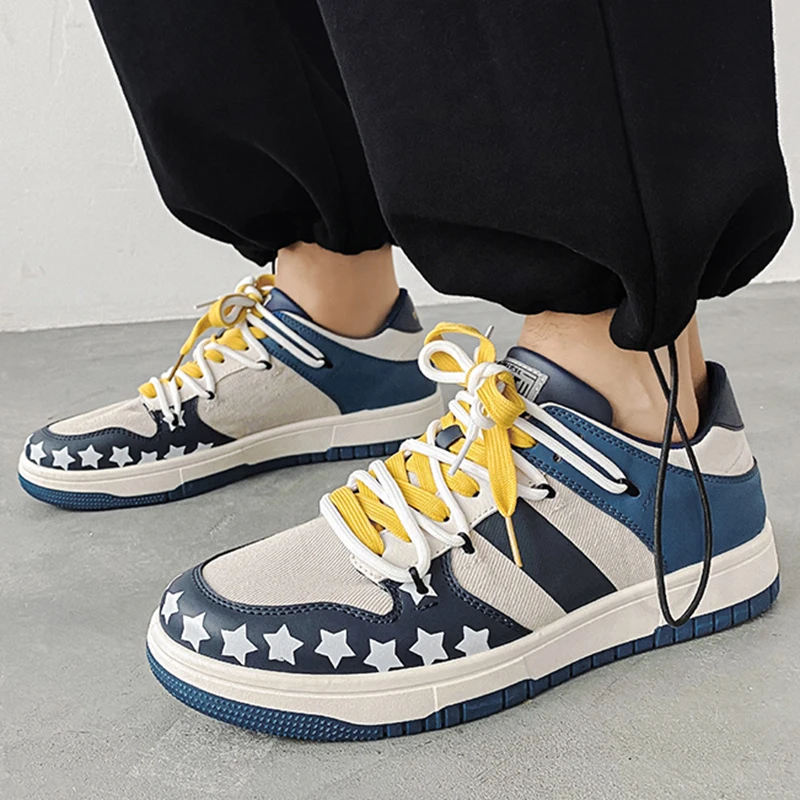 

Men's Casual Sneakers Stars Design Vintage Skateboard Flats Outdoor Tennis Running Sports Shoes Lace Up Walking Trainers 39-44